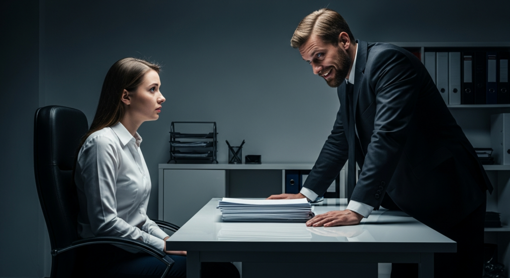 patron harcèle son employé au travail